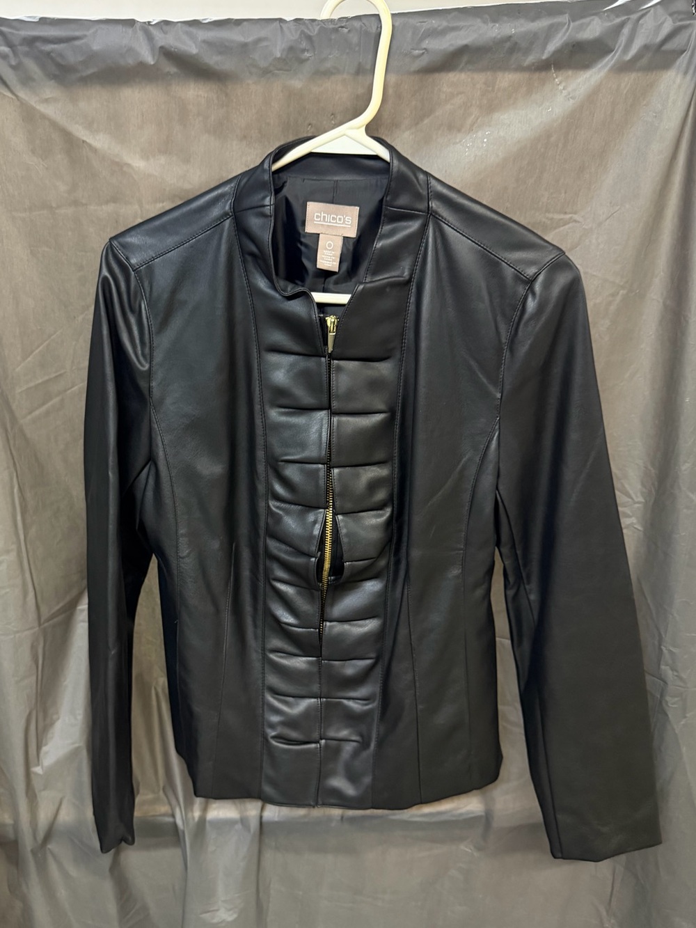 Chico's Black Quilted-Front Leather Jacket